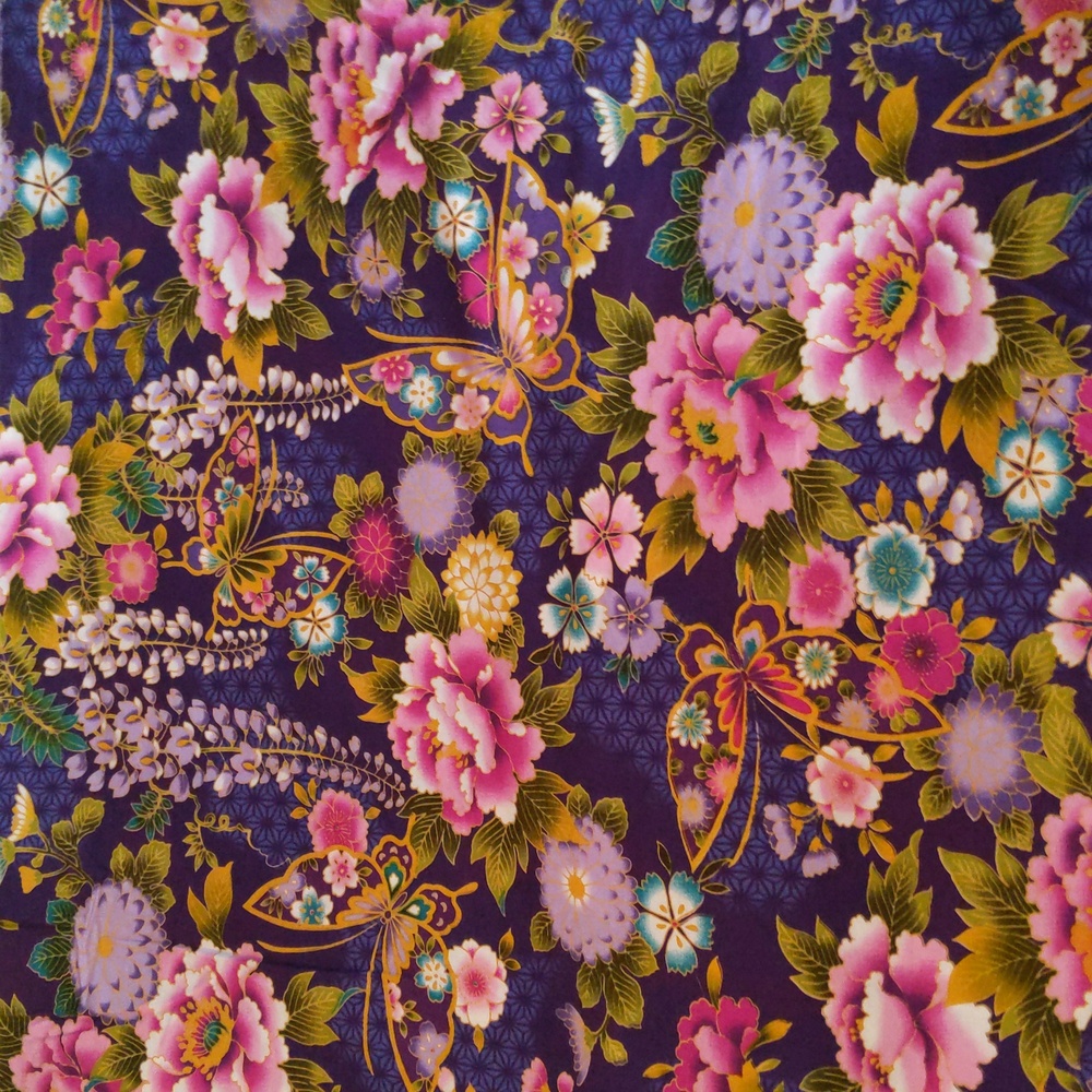 4 1/3 yards beautiful purple butterfly and floral cotton fabric